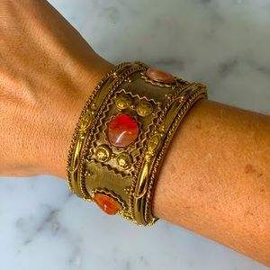 Jeweled gold wrist cuff bracelet